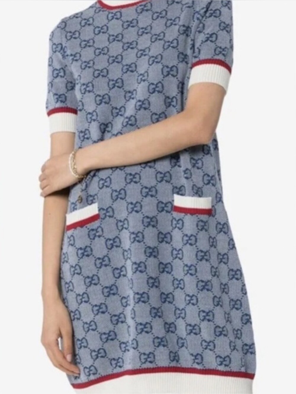 Gucci Monogram Short Sleeve Sweater Dress Womens Size L